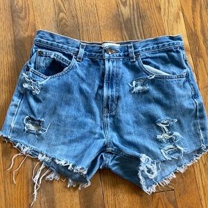 Custom distressed denim shorts